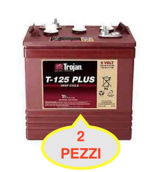 02 PZ BATTERIA TROJAN T125 PLUS T125+ 240A 6V  (KIT 12V) PIOMBO ACIDO GOLF-CAR PIATTAFORME SPAZZATRICI LAVASCIUGA IVA22%