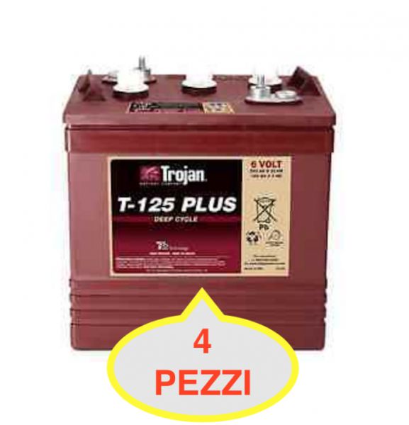 04 PZ BATTERIA TROJAN T125 PLUS T125+ 240A 6V  (KIT 24V) PIOMBO ACIDO GOLF-CAR PIATTAFORME SPAZZATRICI LAVASCIUGA IVA22%