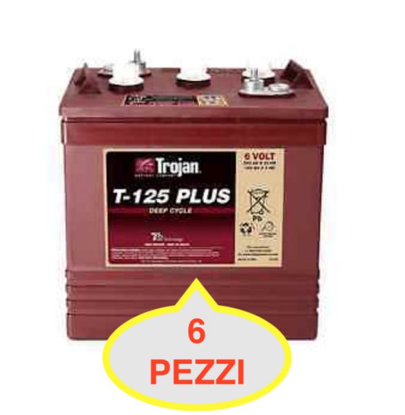 06 PZ BATTERIA TROJAN T125 PLUS T125+ 240A 6V  (KIT 36V) PIOMBO ACIDO GOLF-CAR PIATTAFORME SPAZZATRICI LAVASCIUGA IVA22%