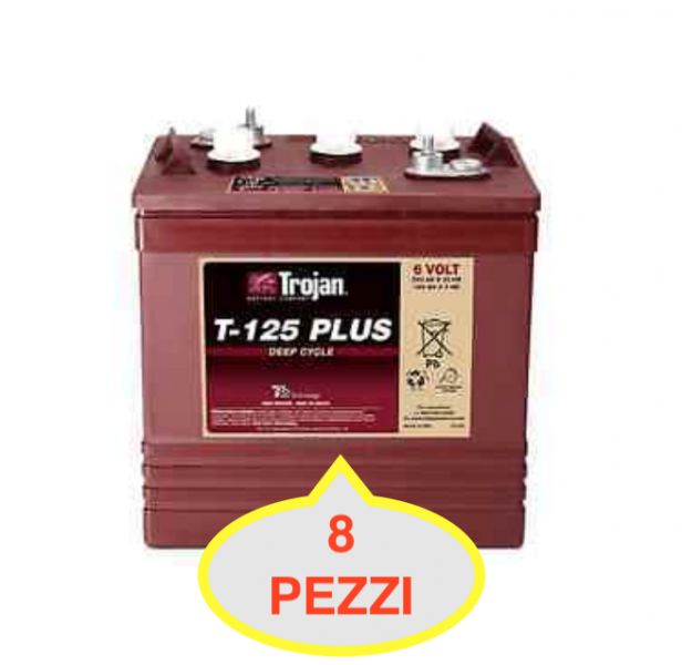 08 PZ BATTERIA TROJAN T125 PLUS T125+ 240A 6V  (KIT 48V) PIOMBO ACIDO GOLF-CAR PIATTAFORME SPAZZATRICI LAVASCIUGA IVA22%