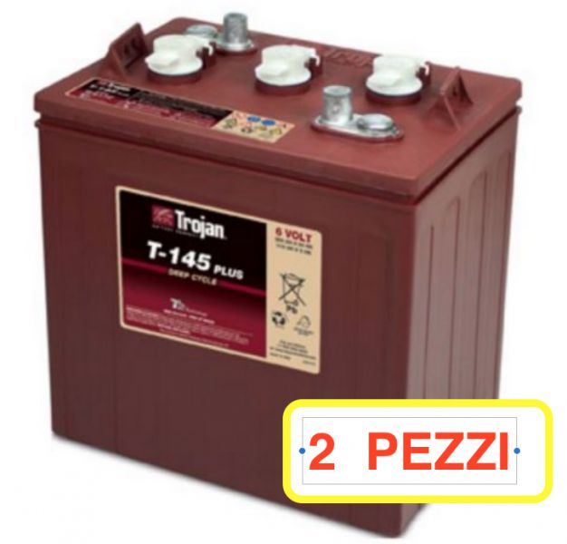 02 PZ BATTERIA TROJAN T145 PLUS T145+ 260A 6V (KIT 12V) PIOMBO ACIDO GOLF-CAR PIATTAFORME SPAZZATRICI LAVASCIUGA IVA22%