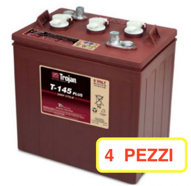 04 PZ BATTERIA TROJAN T145 PLUS T145+ 260A 6V (KIT 24V) PIOMBO ACIDO GOLF-CAR PIATTAFORME SPAZZATRICI LAVASCIUGA IVA22%