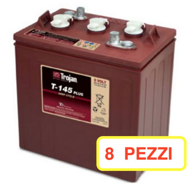 08 PZ BATTERIA TROJAN T145 PLUS T145+ 260A 6V (KIT 48V) PIOMBO ACIDO GOLF-CAR PIATTAFORME SPAZZATRICI LAVASCIUGA IVA22%