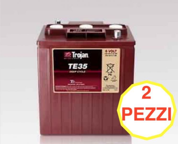 02 PEZZI BATTERIA TROJAN TE-35 245A 6V  TE35 PIOMBO ACIDO (KIT 12V) GOLF-CAR PIATTAFORME SPAZZATRICI LAVASCIUGA IVA22%