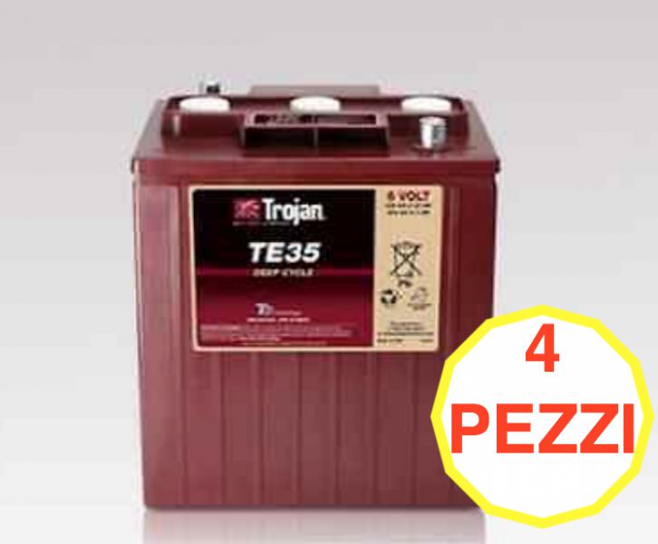 04 PEZZI BATTERIA TROJAN TE-35 245A 6V  TE35 PIOMBO ACIDO (KIT 24V) GOLF-CAR PIATTAFORME SPAZZATRICI LAVASCIUGA IVA22%