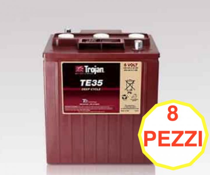 08 PEZZI BATTERIA TROJAN TE-35 245A 6V  TE35 PIOMBO ACIDO (KIT 48V) GOLF-CAR PIATTAFORME SPAZZATRICI LAVASCIUGA IVA22%