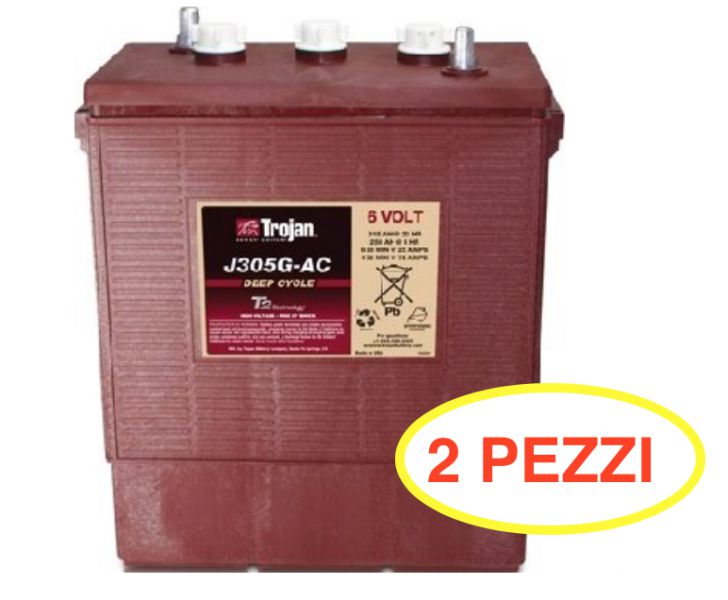 2 PEZZI BATTERIA TROJAN J305G-AC 315A 6V  J305G AC (KIT 12V) PIOMBO ACIDO GOLF-CAR PIATTAFORME SPAZZATRICI LAVASCIUGA IVA22%