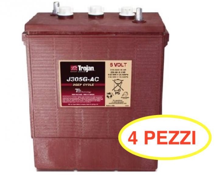 4 PEZZI BATTERIA TROJAN J305G-AC 315A 6V  J305G AC (KIT 24V) PIOMBO ACIDO GOLF-CAR PIATTAFORME SPAZZATRICI LAVASCIUGA IVA22%