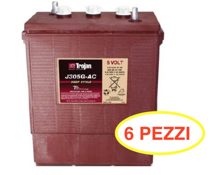 6 PEZZI BATTERIA TROJAN J305G-AC 315A 6V  J305G AC (KIT 36V) PIOMBO ACIDO GOLF-CAR PIATTAFORME SPAZZATRICI LAVASCIUGA IVA22%