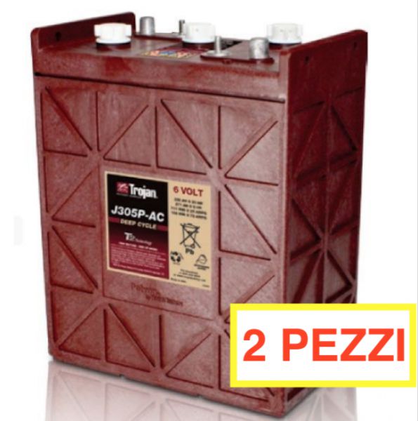 2 PEZZI BATTERIA TROJAN J305P-AC 330A 6V  J305P AC (KIT 12V) PIOMBO ACIDO GOLF-CAR PIATTAFORME SPAZZATRICI LAVASCIUGA IVA22%