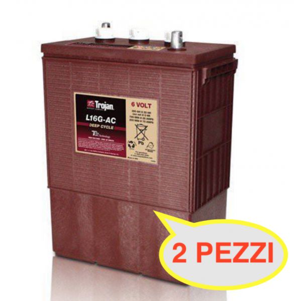 2 PEZZI BATTERIA TROJAN L 16G-AC 390A 6V  L16G-AC PIOMBO ACIDO (KIT 12V) GOLF-CAR PIATTAFORME SPAZZATRICI LAVASCIUGA IVA22%