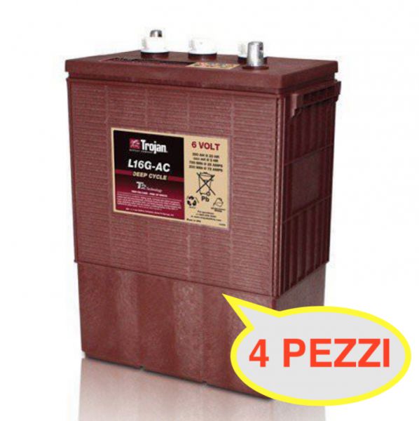 4 PEZZI BATTERIA TROJAN L 16G-AC 390A 6V  L16G-AC PIOMBO ACIDO (KIT 24V) GOLF-CAR PIATTAFORME SPAZZATRICI LAVASCIUGA IVA22%