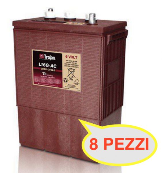 8 PEZZI BATTERIA TROJAN L 16G-AC 390A 6V  L16G-AC PIOMBO ACIDO   (KIT 48V)   GOLF-CAR PIATTAFORME SPAZZATRICI LAVASCIUGA IVA22%