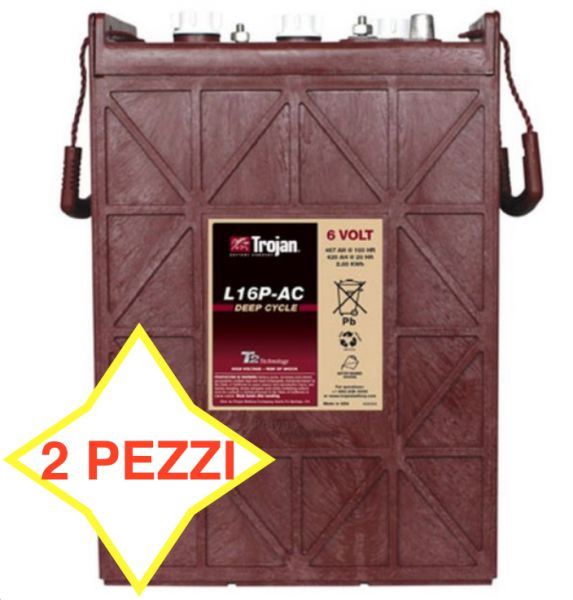 2 PEZZI BATTERIA TROJAN L 16P-AC 420A 6V  L16P-AC   (KIT 12V)   PIOMBO ACIDO GOLF-CAR PIATTAFORME SPAZZATRICI LAVASCIUGA IVA22%