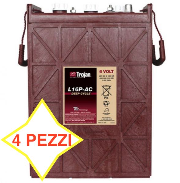 4 PEZZI BATTERIA TROJAN L 16P-AC 420A 6V  L16P-AC   (KIT 24V)   PIOMBO ACIDO GOLF-CAR PIATTAFORME SPAZZATRICI LAVASCIUGA IVA22%