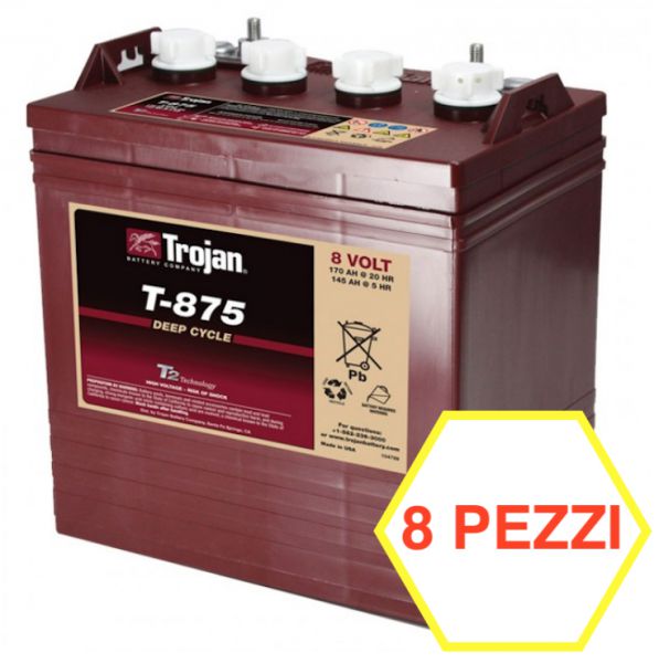 6 PEZZI BATTERIA TROJAN T-875 170A 8V  T875   (KIT 48V)  PIOMBO ACIDO GOLF-CAR PIATTAFORME SPAZZATRICI LAVASCIUGA IVA22%