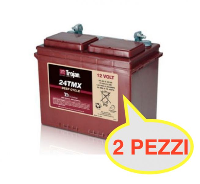 2 PEZZI BATTERIA TROJAN 24TMX 85A 12V  24 TMX   ( KIT 24V )  PIOMBO ACIDO GOLF-CAR PIATTAFORME SPAZZATRICI LAVASCIUGA IVA22%