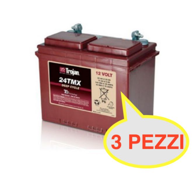 3 PEZZI BATTERIA TROJAN 24TMX 85A 12V  24 TMX   ( KIT 36V )  PIOMBO ACIDO GOLF-CAR PIATTAFORME SPAZZATRICI LAVASCIUGA IVA22%