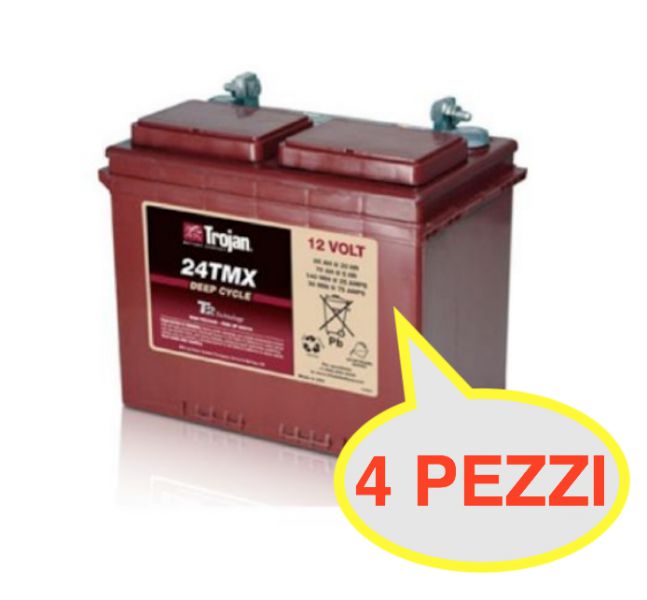 4 PEZZI BATTERIA TROJAN 24TMX 85A 12V  24 TMX   ( KIT 48V )  PIOMBO ACIDO GOLF-CAR PIATTAFORME SPAZZATRICI LAVASCIUGA IVA22%