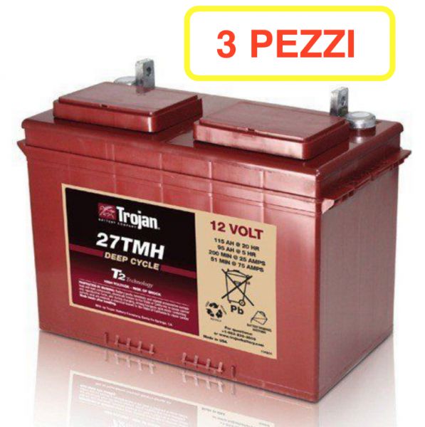 3 PEZZI BATTERIA TROJAN 27TMX 105A 12V   ( 27 TMX KIT 36V )  PIOMBO ACIDO GOLF-CAR PIATTAFORME SPAZZATRICI LAVASCIUGA IVA22%