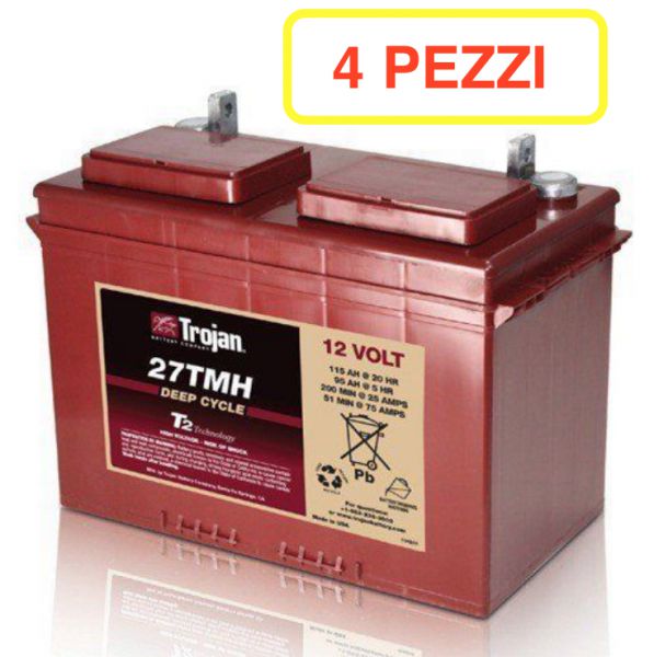 4 PEZZI BATTERIA TROJAN 27TMX 105A 12V  27 TMX   ( KIT 48V )  PIOMBO ACIDO GOLF-CAR PIATTAFORME SPAZZATRICI LAVASCIUGA IVA22%