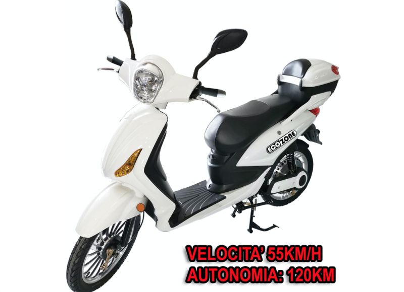 Scooter Elettrico Bianco OMOLOGATO 500W 60V/20A batteria LITIO Autonomia 120Km motorino moto bicicletta