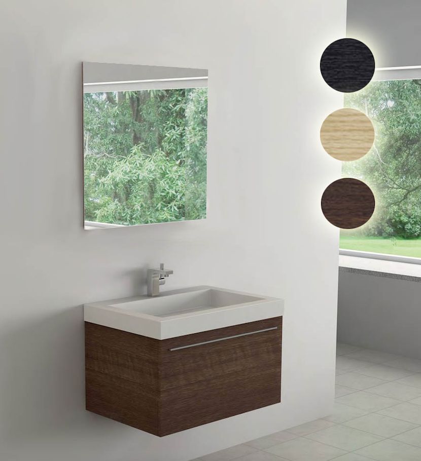 Mobile Bagno Sospeso Colore 100cm Cassettone Estraibile chiusura Soft Lavabo in stone light 3 Colorazioni differenti 